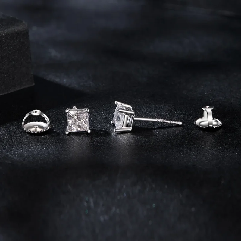 (zdjęcie do) Kolczyki Moissanite w stylu PANDORA Princess (dwa certyfikaty) - MSE047-L - Wyświetl 4