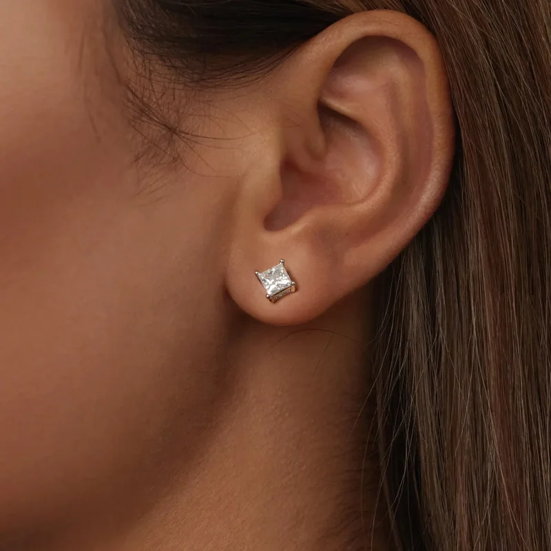 (zdjęcie do) Kolczyki Moissanite w stylu PANDORA Princess (dwa certyfikaty) - MSE047-L - Wyświetl 5