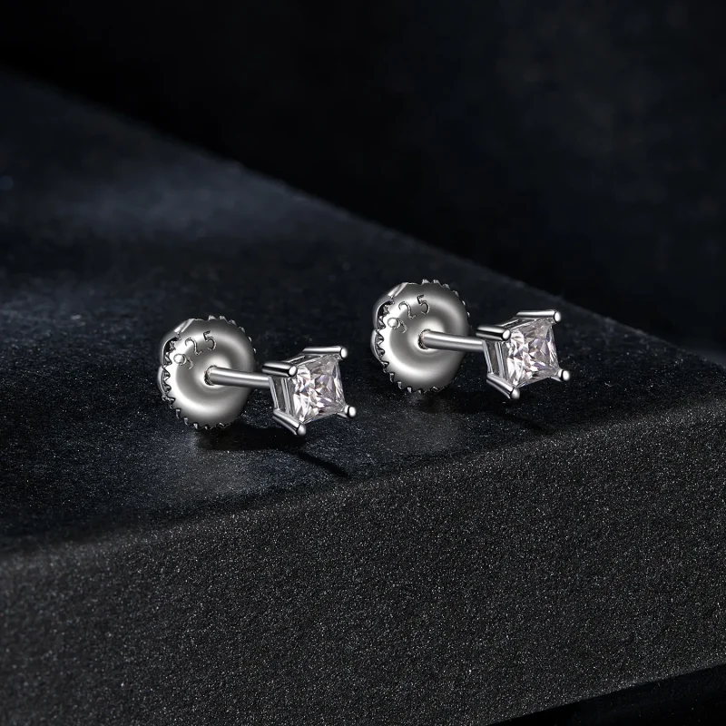 (zdjęcie do) Kolczyki Moissanite w stylu PANDORA Princess (jeden certyfikat) - MSE047-S - Wyświetl 2