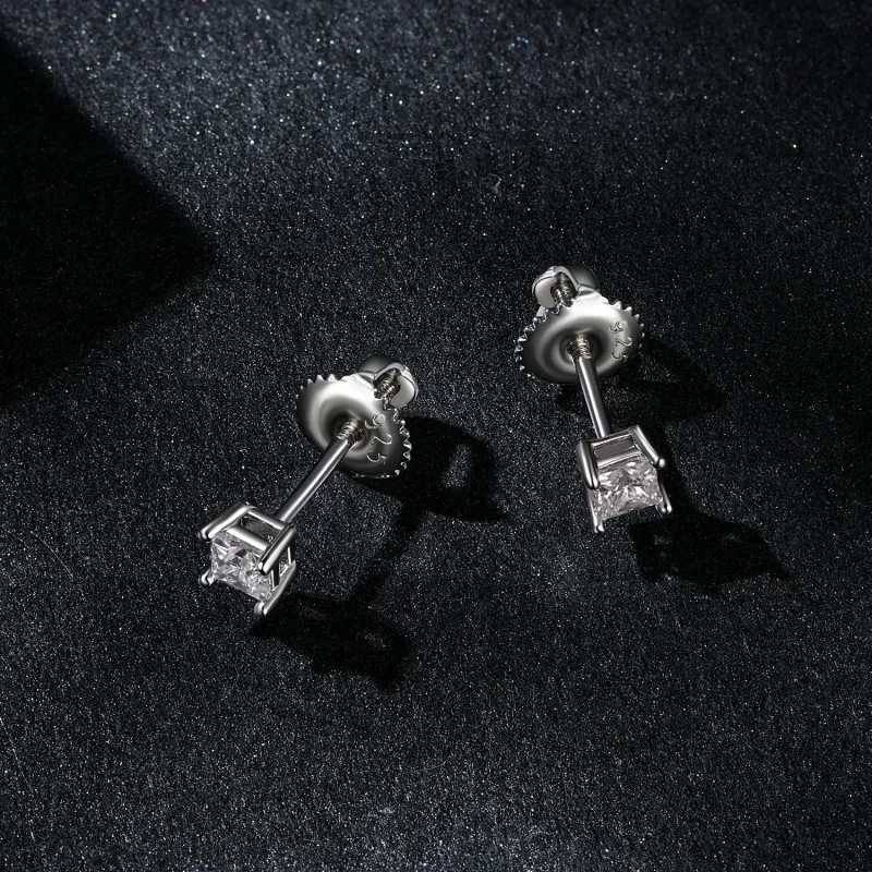 (zdjęcie do) Kolczyki Moissanite w stylu PANDORA Princess (jeden certyfikat) - MSE047-S - Wyświetl 3
