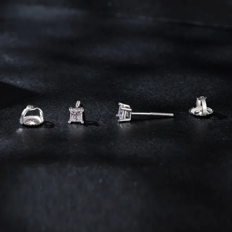 (zdjęcie do) Kolczyki Moissanite w stylu PANDORA Princess (jeden certyfikat) - MSE047-S - Wyświetl 4