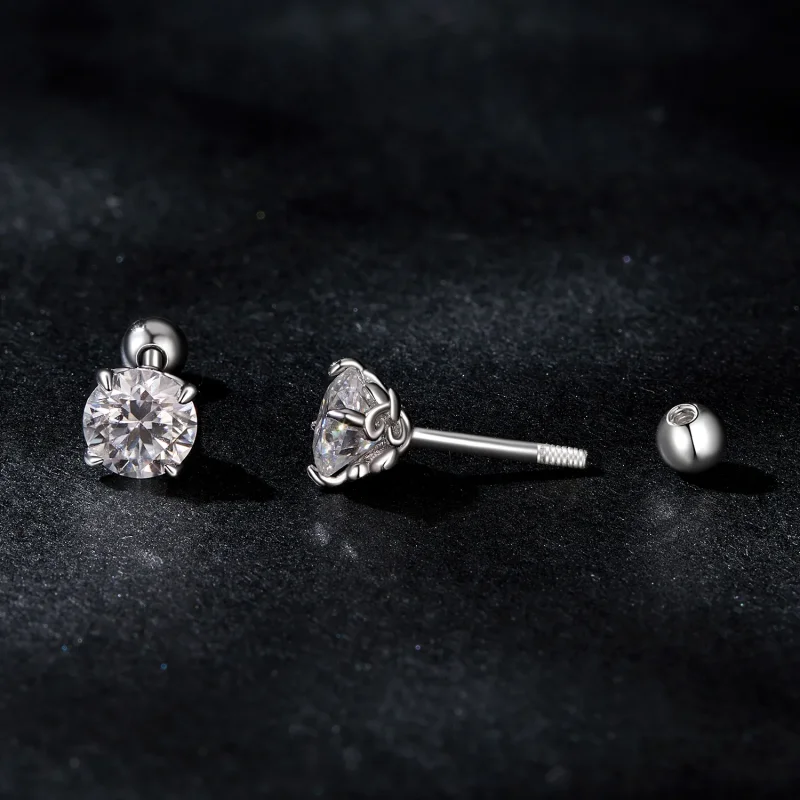 (zdjęcie do) Kolczyki w kształcie kulki w stylu PANDORA Moissanite (dwa certyfikaty) - MSE050 - Wyświetl 4