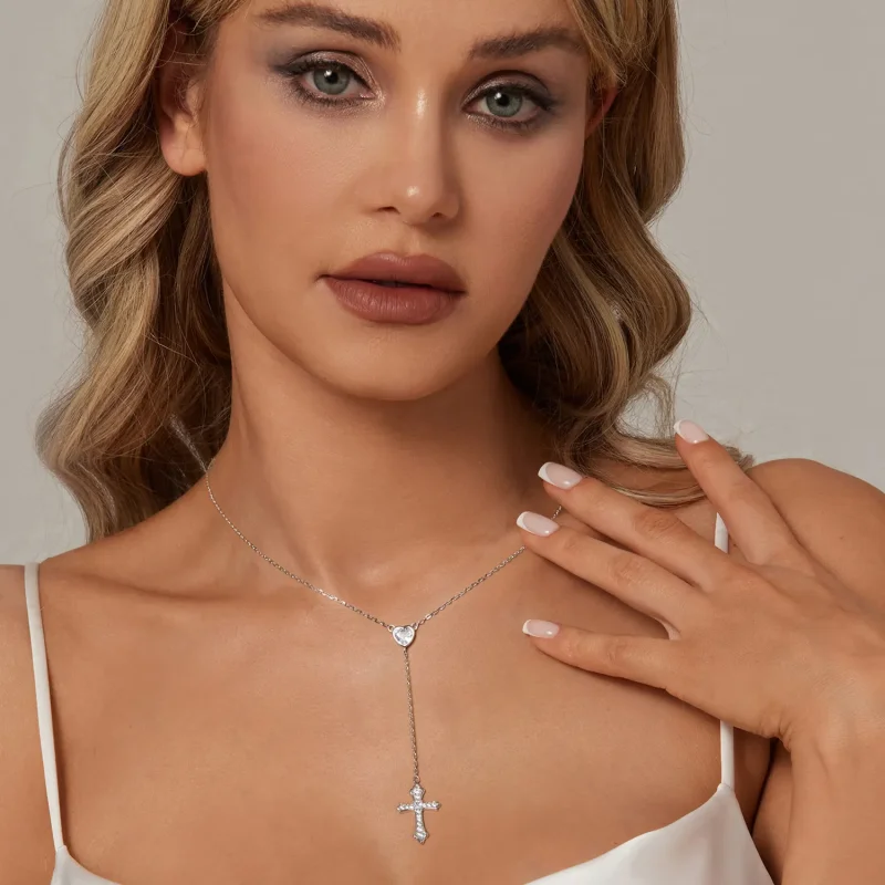 (zdjęcie do) Naszyjnik z krzyżem w stylu PANDORA - BSN384 - Wyświetl 6