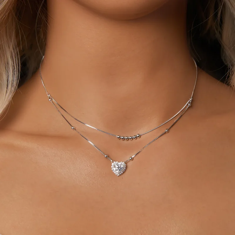 (zdjęcie do) Naszyjnik z podwójnym moissanitem w stylu PANDORA (jeden certyfikat) - MSN033 - Wyświetl 5