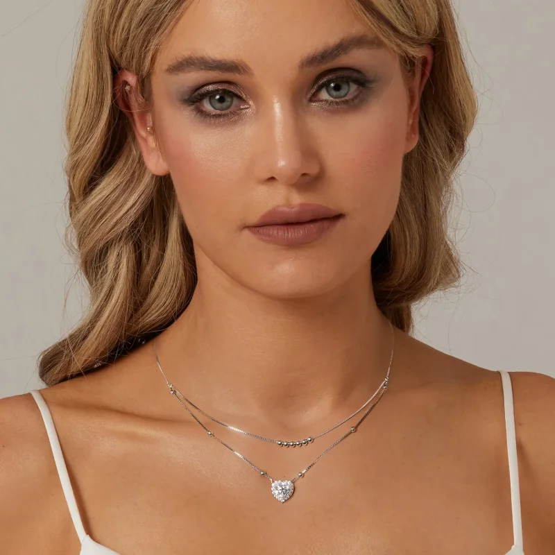 (zdjęcie do) Naszyjnik z podwójnym moissanitem w stylu PANDORA (jeden certyfikat) - MSN033 - Wyświetl 6