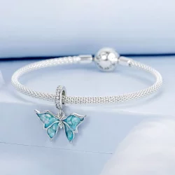 Niebieski wisiorek Morpho w stylu PANDORA - BSC982