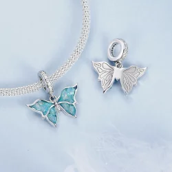 Niebieski wisiorek Morpho w stylu PANDORA - BSC982