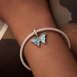 Niebieski wisiorek Morpho w stylu PANDORA - BSC982