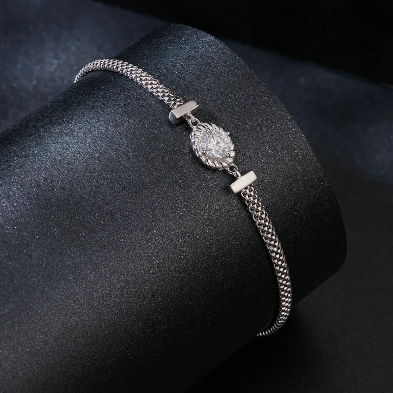 (zdjęcie do) PANDORA Style Moissanite Pleciona srebrna bransoletka (jeden certyfikat) - MSB01 - Wyświetl 2