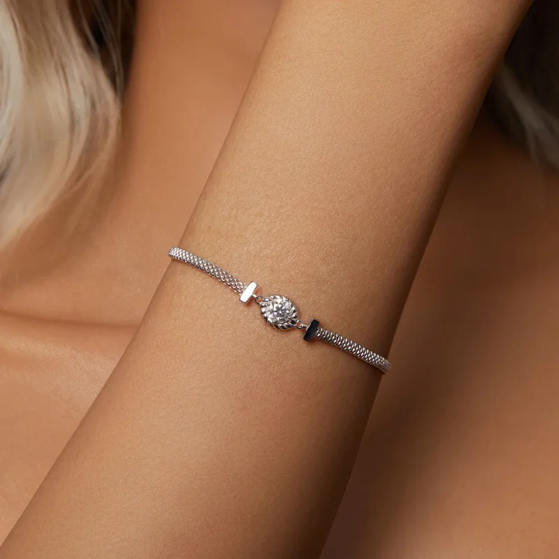 (zdjęcie do) PANDORA Style Moissanite Pleciona srebrna bransoletka (jeden certyfikat) - MSB01 - Wyświetl 4