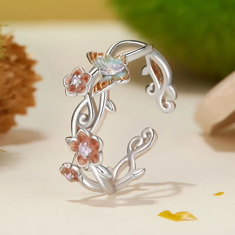 (zdjęcie do) Romantyczny pierścionek z motylem Sakura w stylu PANDORA - BSR538-E - Wyświetl 2