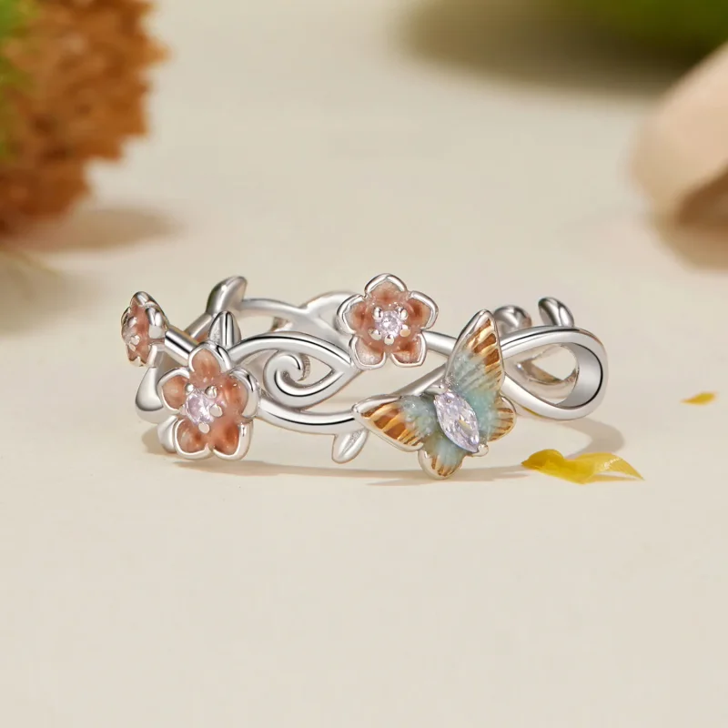 (zdjęcie do) Romantyczny pierścionek z motylem Sakura w stylu PANDORA - BSR538-E - Wyświetl 3
