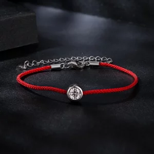 Wykwintna bransoletka z czerwonej liny w stylu PANDORA Moissanite (jeden certyfikat) - MSB014