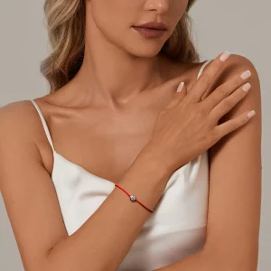 Wykwintna bransoletka z czerwonej liny w stylu PANDORA Moissanite (jeden certyfikat) - MSB014