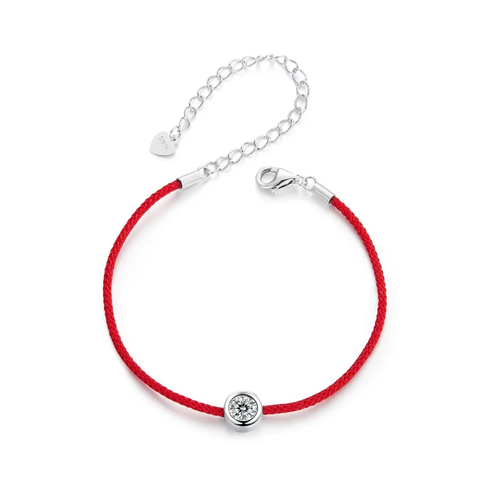 Wykwintna bransoletka z czerwonej liny w stylu PANDORA Moissanite (jeden certyfikat) - MSB014