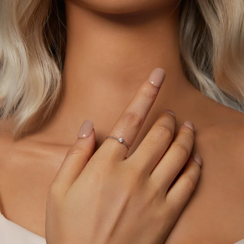 (zdjęcie do) Wykwintny pierścień z koralików w stylu PANDORA Moissanite (jeden certyfikat) - - Wyświetl 6