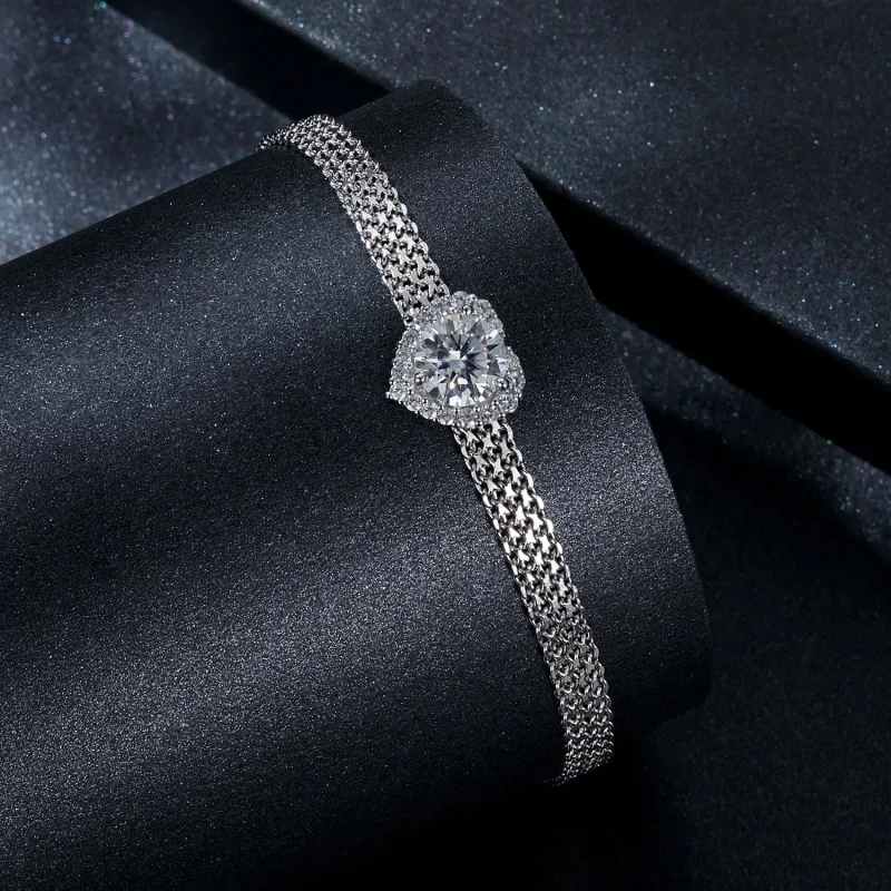 (zdjęcie do) Bransoletka pleciona Moissanite w kształcie serca PANDORA (z jednym certyfikatem - Wyświetl 2