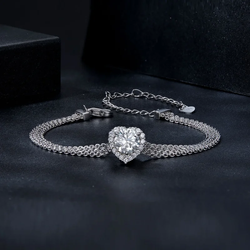 (zdjęcie do) Bransoletka pleciona Moissanite w kształcie serca PANDORA (z jednym certyfikatem - Wyświetl 3