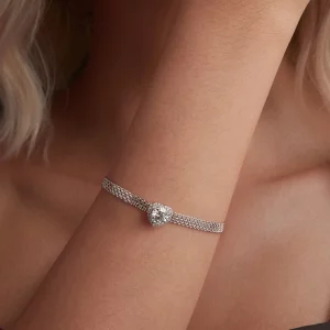 Bransoletka pleciona Moissanite w kształcie serca PANDORA (z jednym certyfikatem) - MSB019