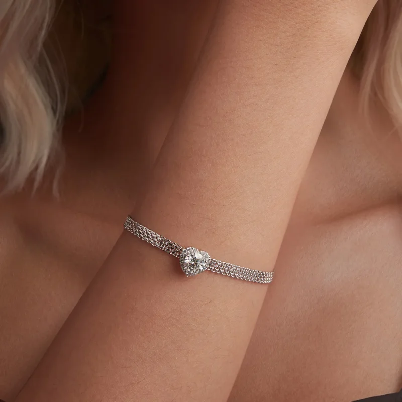 (zdjęcie do) Bransoletka pleciona Moissanite w kształcie serca PANDORA (z jednym certyfikatem - Wyświetl 4