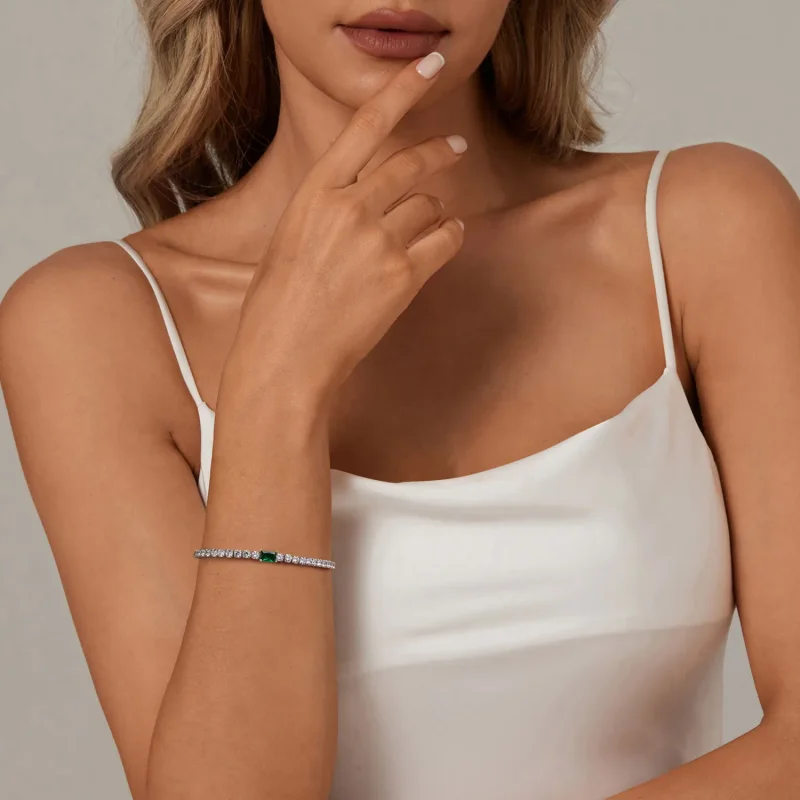 (zdjęcie do) Elegancka bransoletka ze szmaragdami w stylu PANDORA - BSB179 - Wyświetl 6