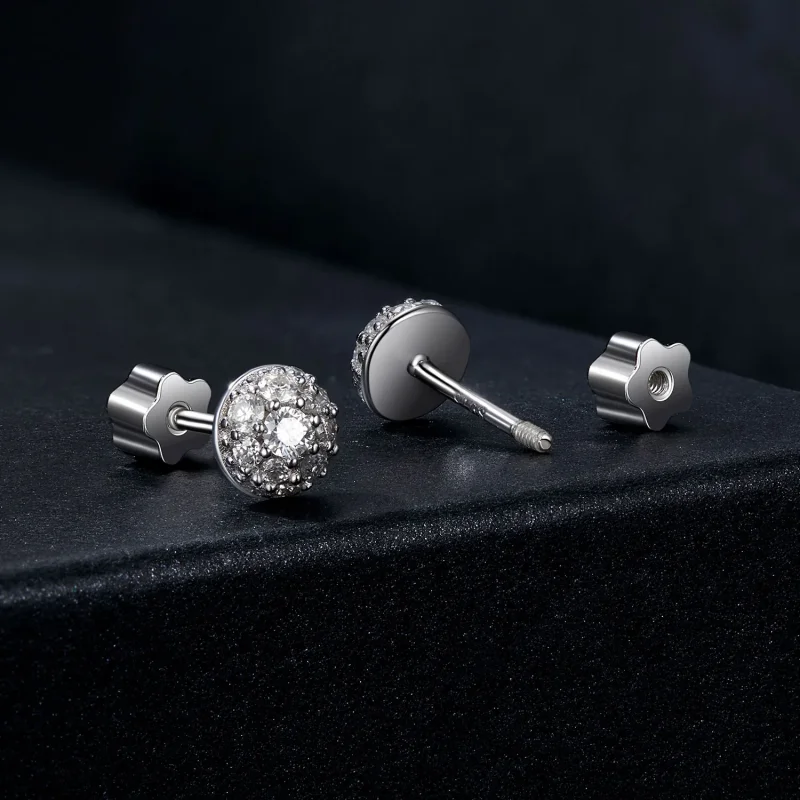 (zdjęcie do) Kolczyki Moissanite w kształcie półkuli PANDORA (z jednym certyfikatem) - MSE057 - Wyświetl 2