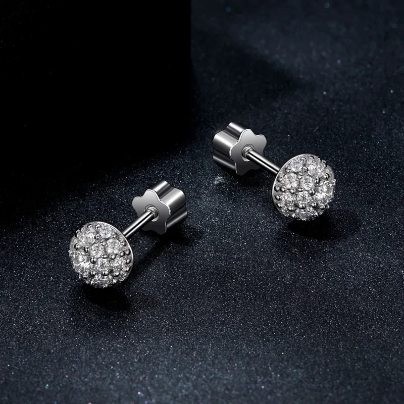 (zdjęcie do) Kolczyki Moissanite w kształcie półkuli PANDORA (z jednym certyfikatem) - MSE057 - Wyświetl 3