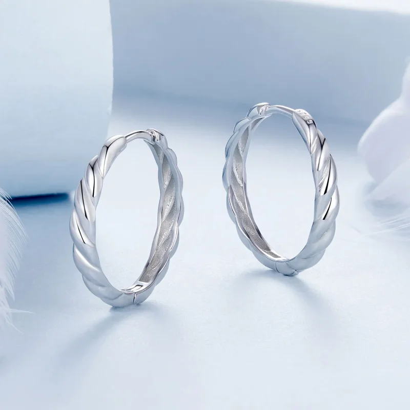 (zdjęcie do) Metaliczne kolczyki typu twist w stylu PANDORA - BSE1024-L - Wyświetl 3