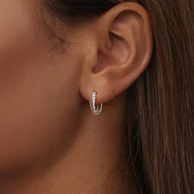 (zdjęcie do) Metaliczne kolczyki typu twist w stylu PANDORA - BSE1024-S - Wyświetl 6