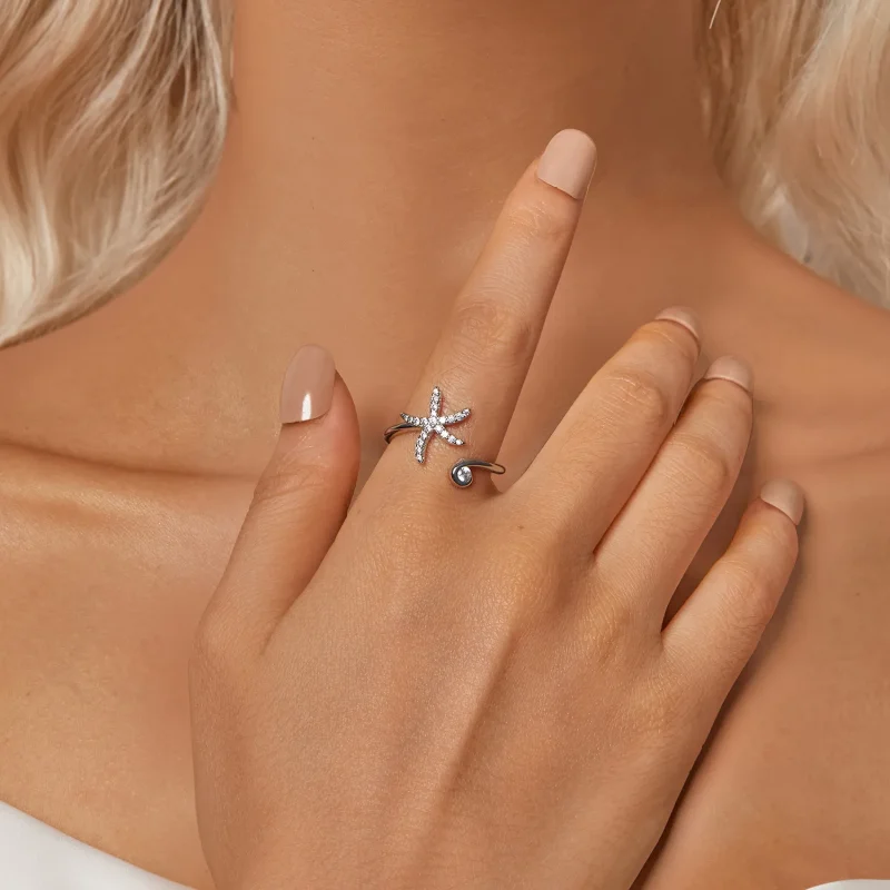 (zdjęcie do) Otwarty pierścień w kształcie rozgwiazdy PANDORA - BSR560-E - Wyświetl 6
