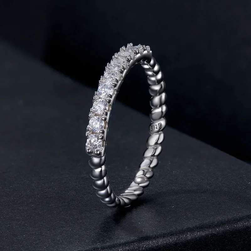 (zdjęcie do) Pierścień teksturowany Moissanite w stylu PANDORA (jeden certyfikat) - MSR052 - Wyświetl 2
