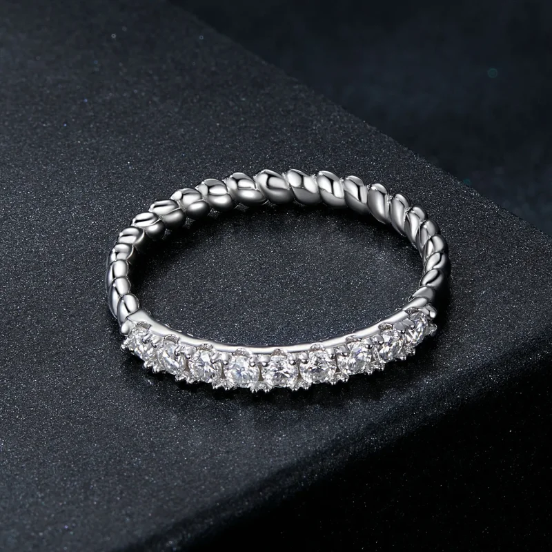 (zdjęcie do) Pierścień teksturowany Moissanite w stylu PANDORA (jeden certyfikat) - MSR052 - Wyświetl 3