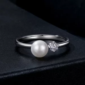 Pierścionek z perłą naturalną moissanit PANDORA Style (z jednym certyfikatem) - MSR053