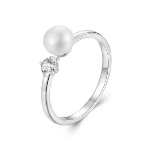 Pierścionek z perłą naturalną moissanit PANDORA Style (z jednym certyfikatem) - MSR053