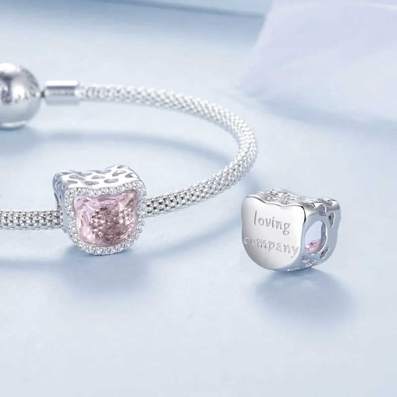 (zdjęcie do) Różowa zawieszka z kotem w stylu PANDORA - BSC1020 - Wyświetl 4