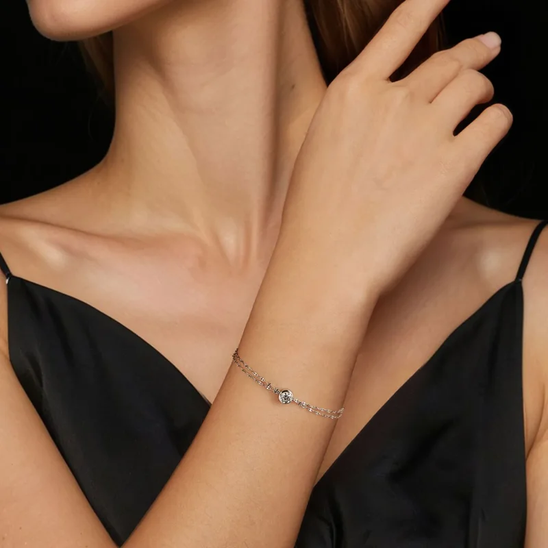 (zdjęcie do) Bransoletka PANDORA Style 0,5ct Moissanite Double Tile (z jednym certyfikatem) - - Wyświetl 5