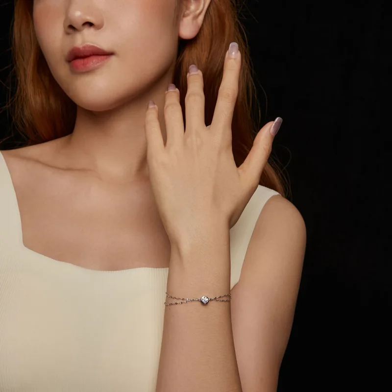 (zdjęcie do) Bransoletka PANDORA Style 0,5ct Moissanite Double Tile (z jednym certyfikatem) - - Wyświetl 6