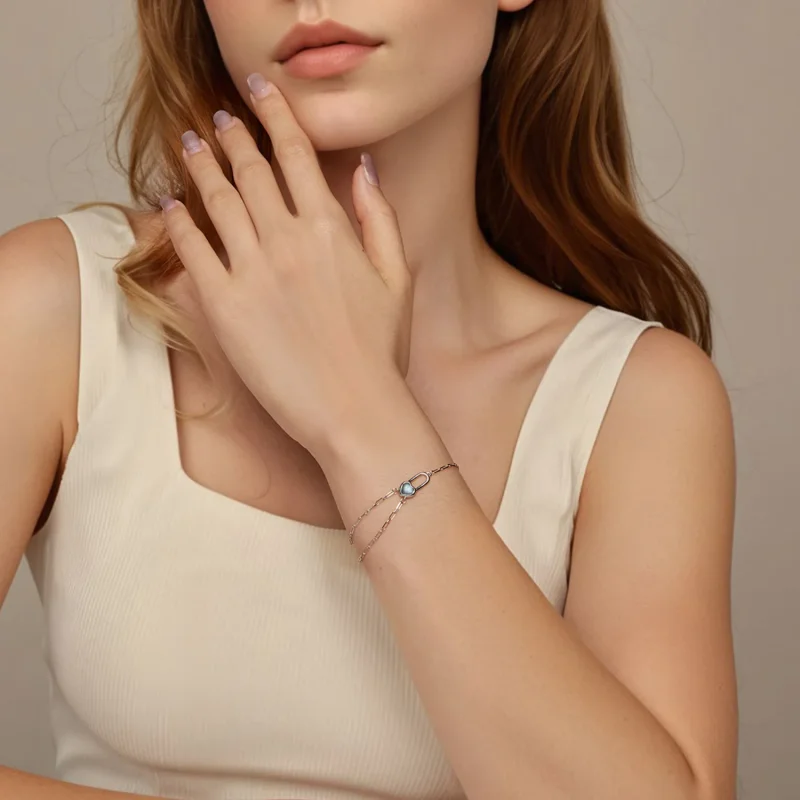 (zdjęcie do) Bransoletka PANDORA Style Natural Aquamarine - BSB191 - Wyświetl 7