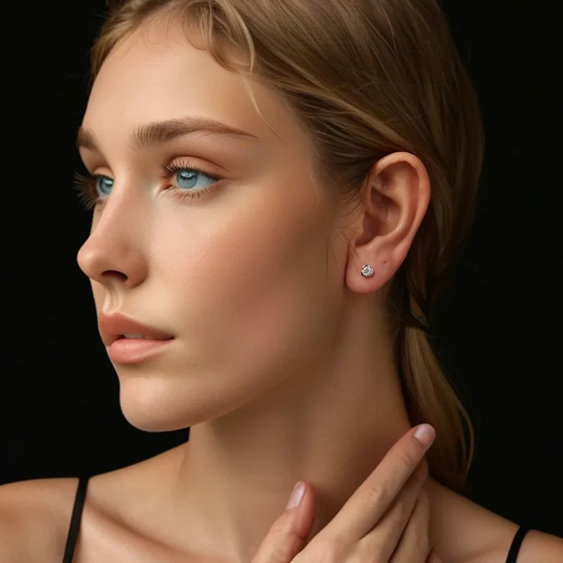 (zdjęcie do) Kolczyki PANDORA Style Moissanite Rose (z jednym certyfikatem) - MSE071 - Wyświetl 7