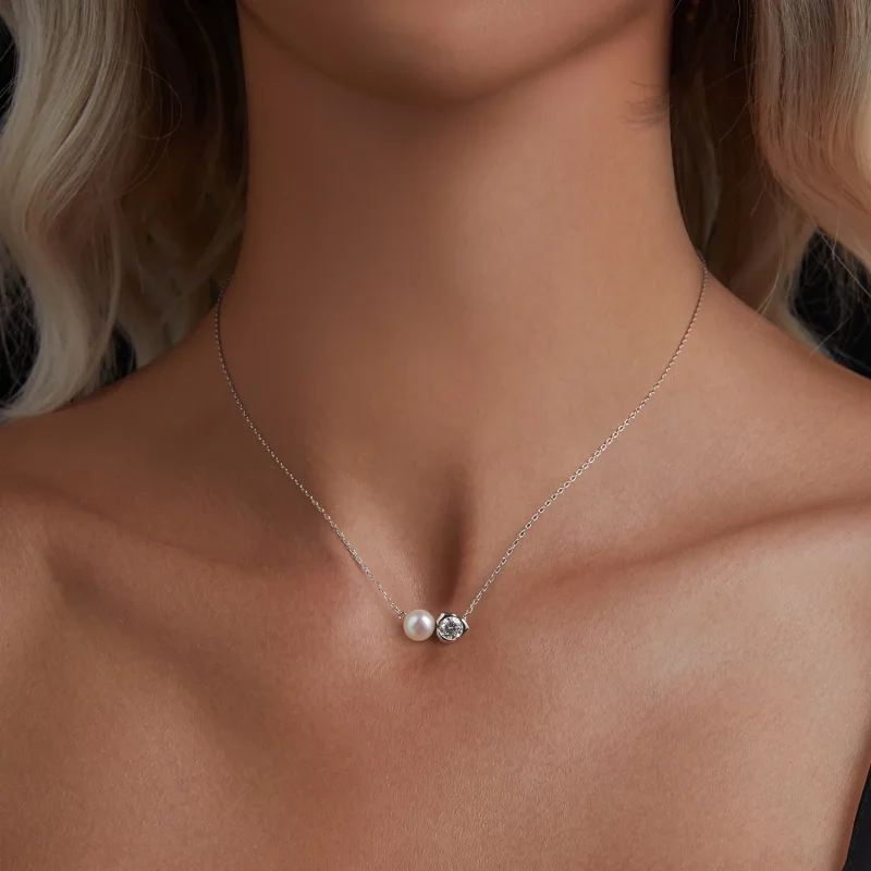 (zdjęcie do) Naszyjnik PANDORA Style Moissanite Rose (z jednym certyfikatem) - MSN040 - Wyświetl 4
