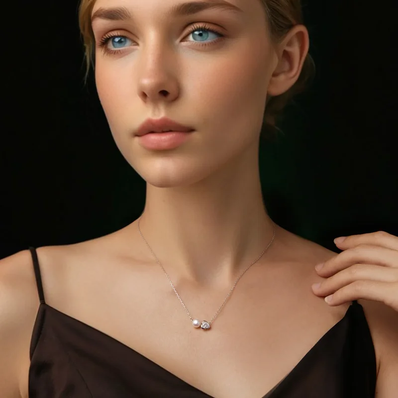 (zdjęcie do) Naszyjnik PANDORA Style Moissanite Rose (z jednym certyfikatem) - MSN040 - Wyświetl 5