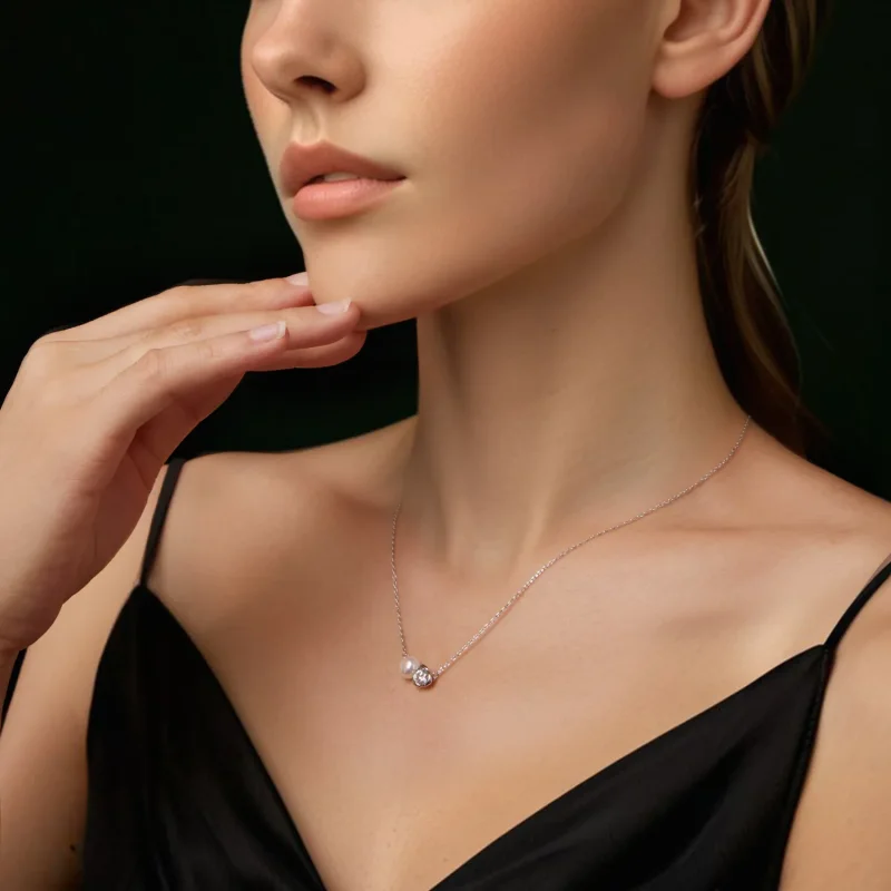 (zdjęcie do) Naszyjnik PANDORA Style Moissanite Rose (z jednym certyfikatem) - MSN040 - Wyświetl 6
