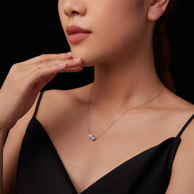 (zdjęcie do) Naszyjnik PANDORA Style Moissanite Rose (z jednym certyfikatem) - MSN040 - Wyświetl 8