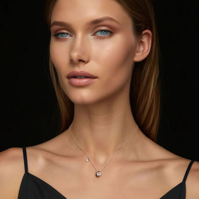 (zdjęcie do) Naszyjnik typu drop z moissanitem o masie 0,5 ct w stylu PANDORA (z jednym certy - Wyświetl 7