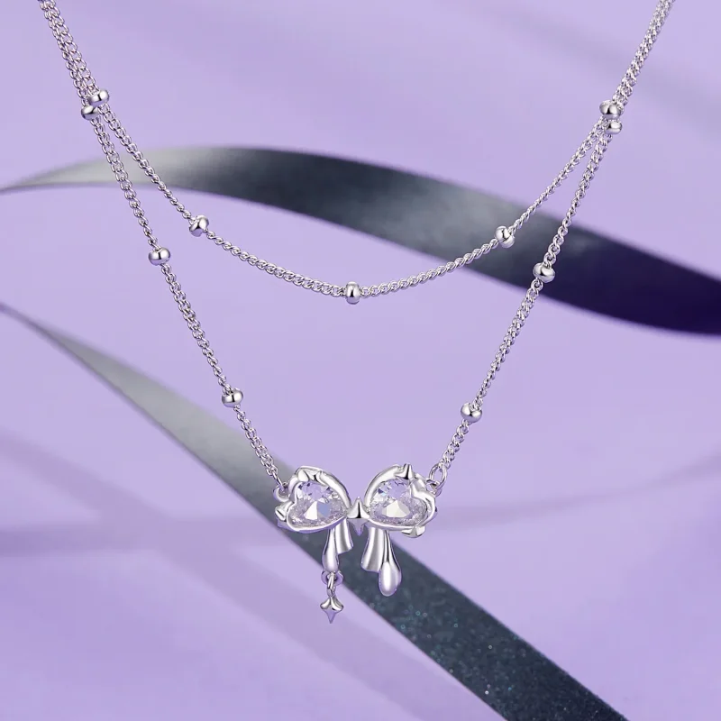 (zdjęcie do) Naszyjnik w stylu PANDORA Shining Bow Chain - BSN398 - Wyświetl 2