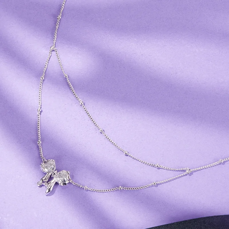 (zdjęcie do) Naszyjnik w stylu PANDORA Shining Bow Chain - BSN398 - Wyświetl 3