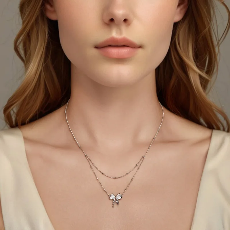 (zdjęcie do) Naszyjnik w stylu PANDORA Shining Bow Chain - BSN398 - Wyświetl 5