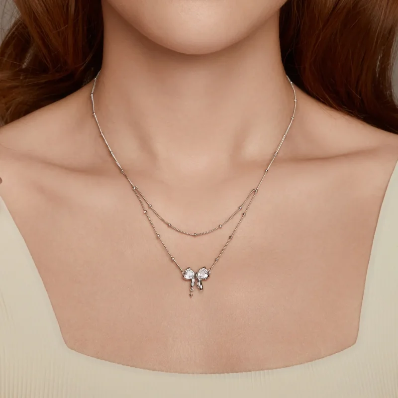 (zdjęcie do) Naszyjnik w stylu PANDORA Shining Bow Chain - BSN398 - Wyświetl 7