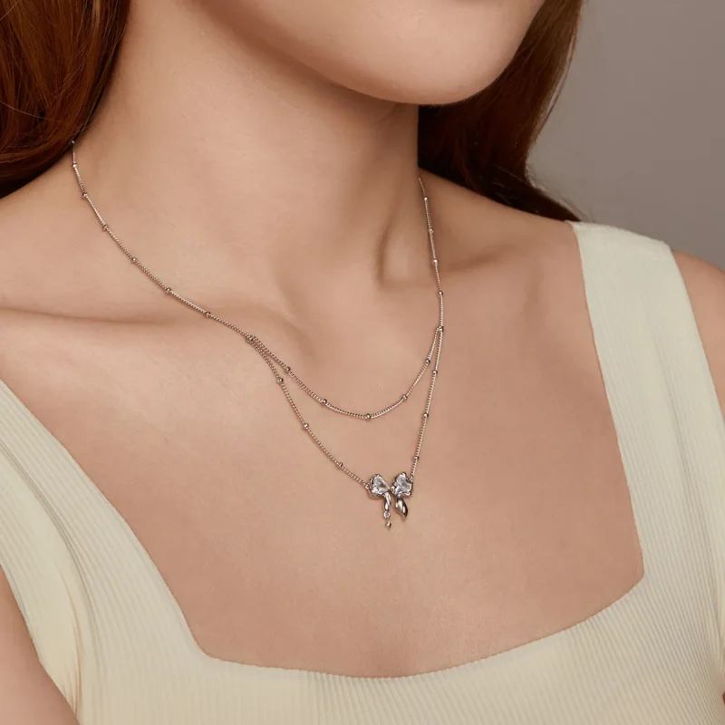 (zdjęcie do) Naszyjnik w stylu PANDORA Shining Bow Chain - BSN398 - Wyświetl 8
