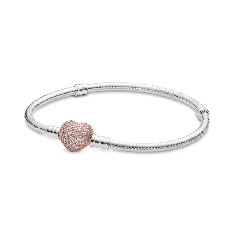 (zdjęcie do) Bransoletka Pandora Moments o splocie wężykowym z zapięciem w kształcie serca pavé - 586292CZ